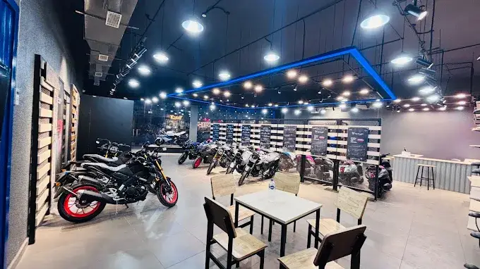 Yamaha motorcycles on display inside Abacus Automotive showroom