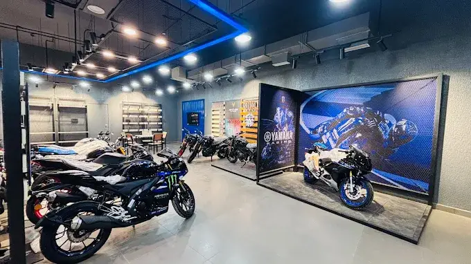 Customer lounge and bike display at Abacus Automotive showroom
